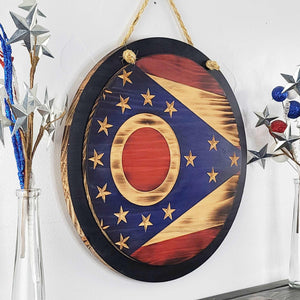 Round Ohio State Flag (Layered) - Premium Wooden American Flag from Crater Goods - Just $78.99! Shop now at Crater Goods