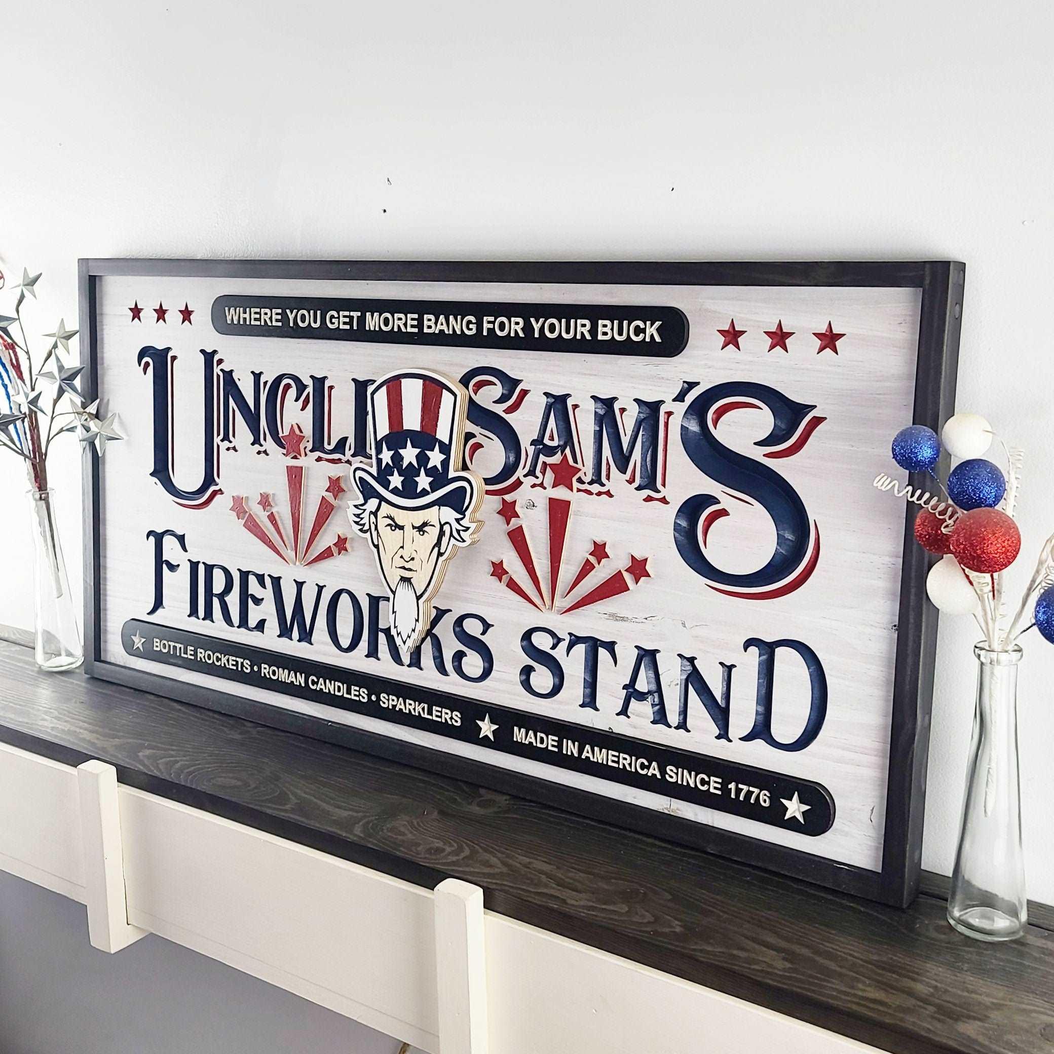 Uncle Sam's Fireworks Stand - Premium Wood Patriotic Sign from Crater Goods - Just $149.99! Shop now at Crater Goods