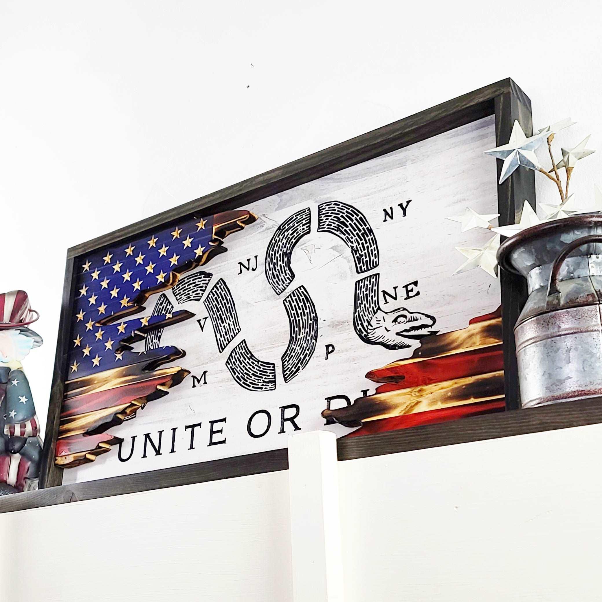 Unite or Die Wood Flag (Layered) - Premium Wooden American Flag from Crater Goods - Just $79.99! Shop now at Crater Goods