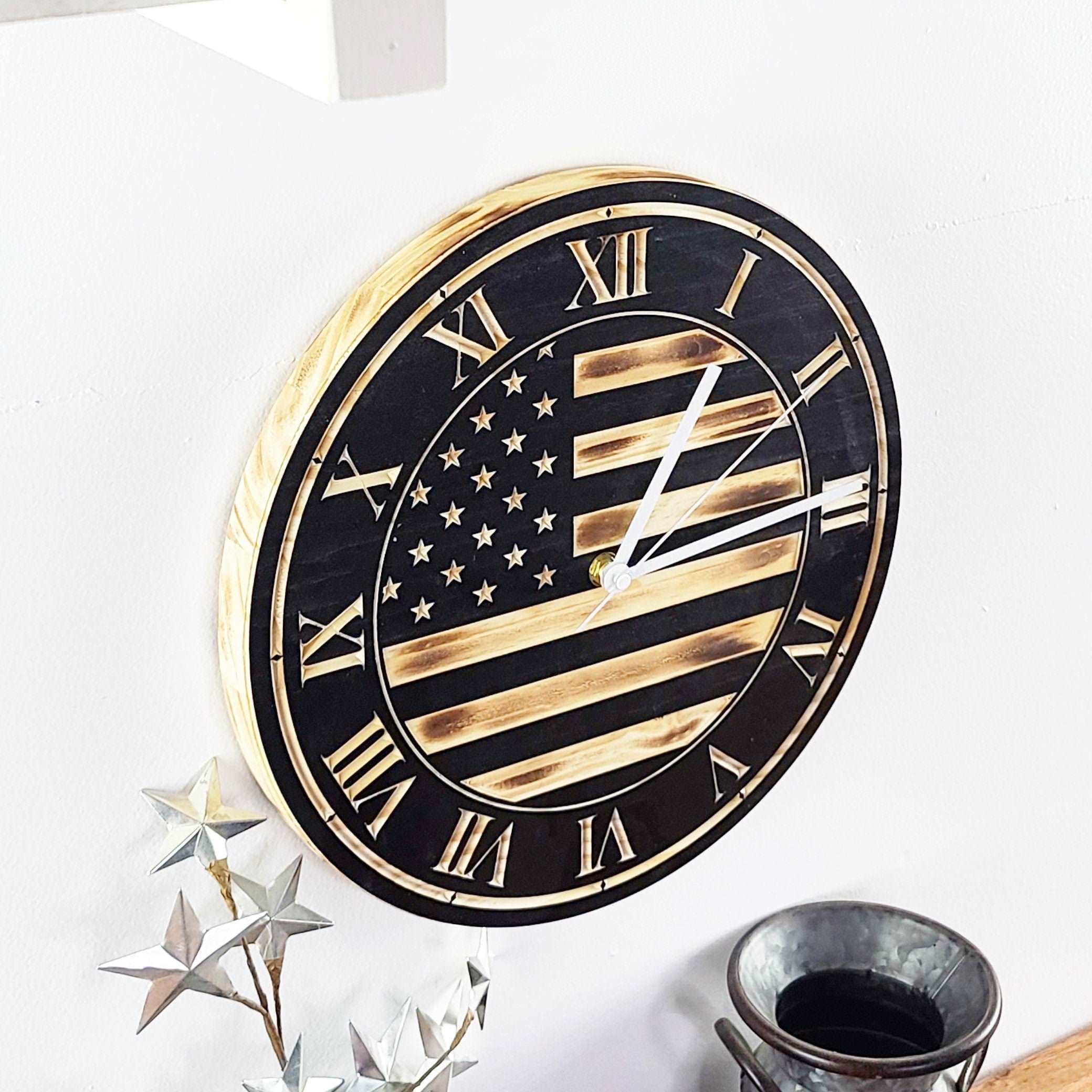 Wood Flag Wall Clock - Premium Wood Wall Clocks from Crater Goods - Just $66.99! Shop now at Crater Goods