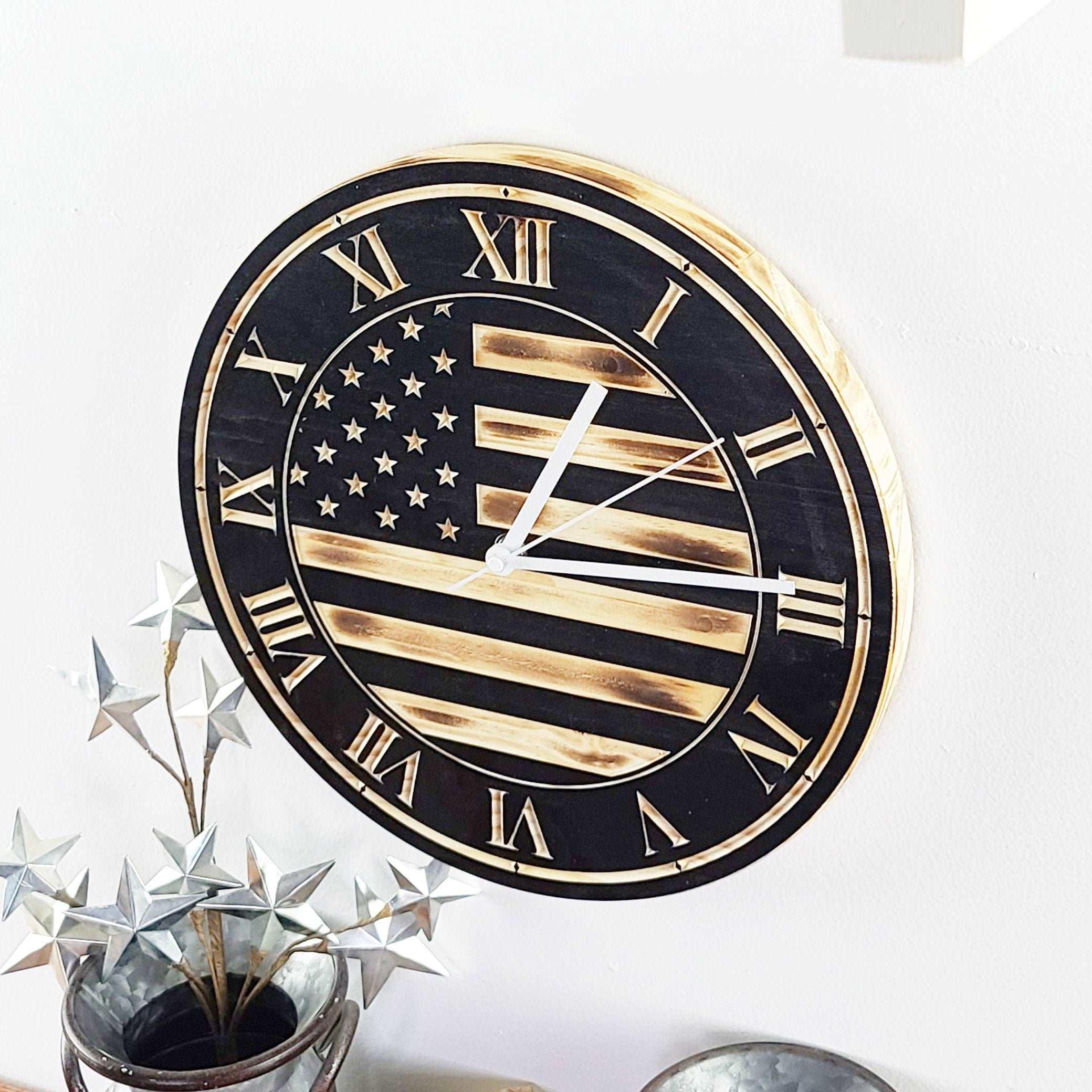 Wood Flag Wall Clock - Premium Wood Wall Clocks from Crater Goods - Just $66.99! Shop now at Crater Goods
